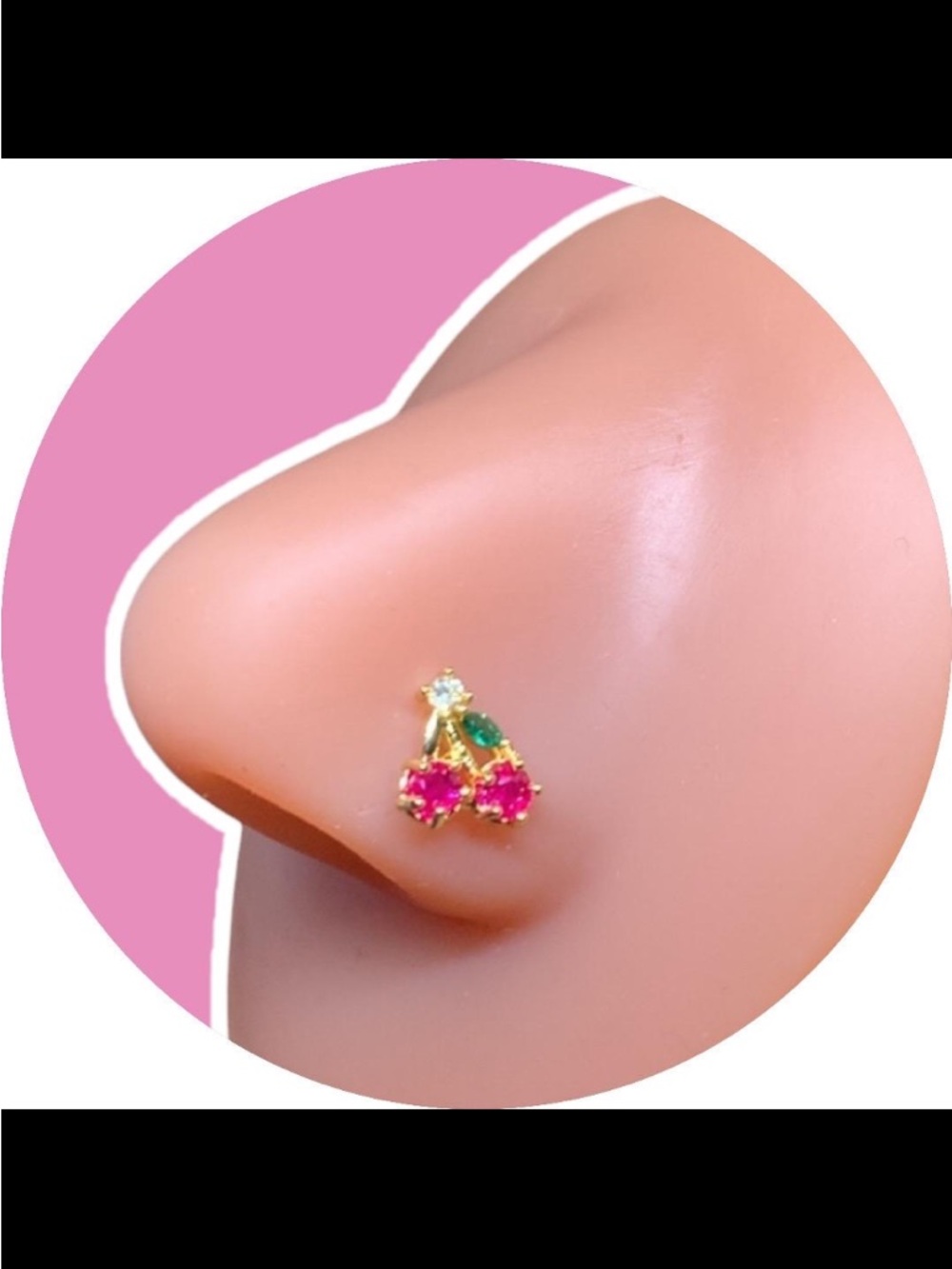 Gold Cherry Nose Stud with Pink and Green Gems SOLD OUT EVERYWHERE